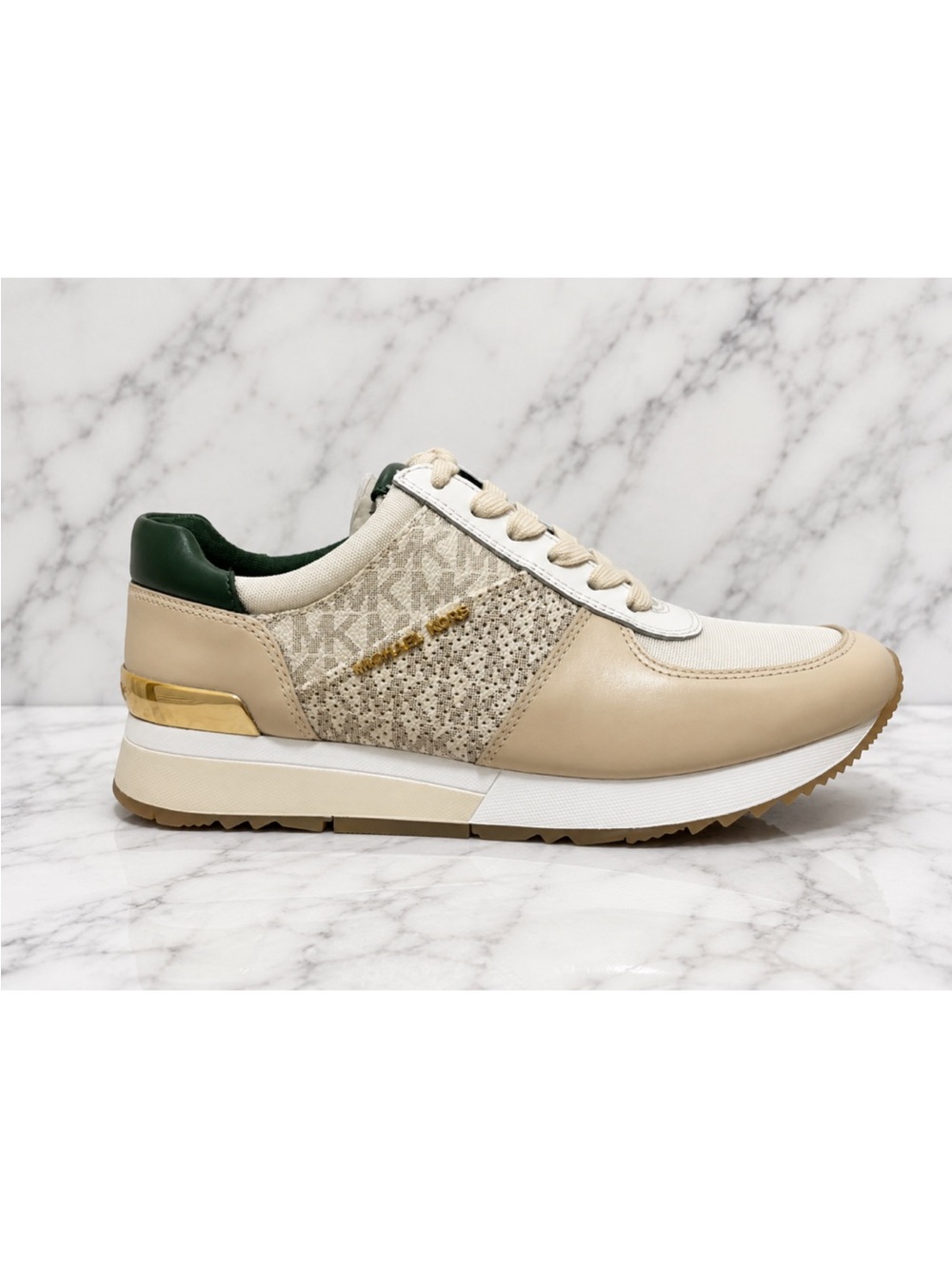 Michael Kors Allie Trainer Sneakers Vanilla MK Logo/Gold/Green | Women’s Size 7 - Picture 2 of 5